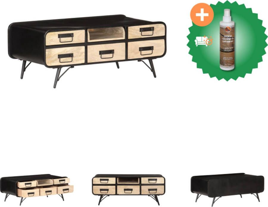 VidaXL Woonkamertafel 100x50x40 cm Massief Mangohout IJzer Zwart Bruin Tafel Inclusief Houtreiniger en verfrisser