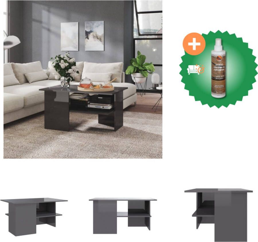 VidaXL Woonkamertafel Hoogglans Grijs 90x60x46.5cm Met Opbergschap Tafel Inclusief Houtreiniger en verfrisser