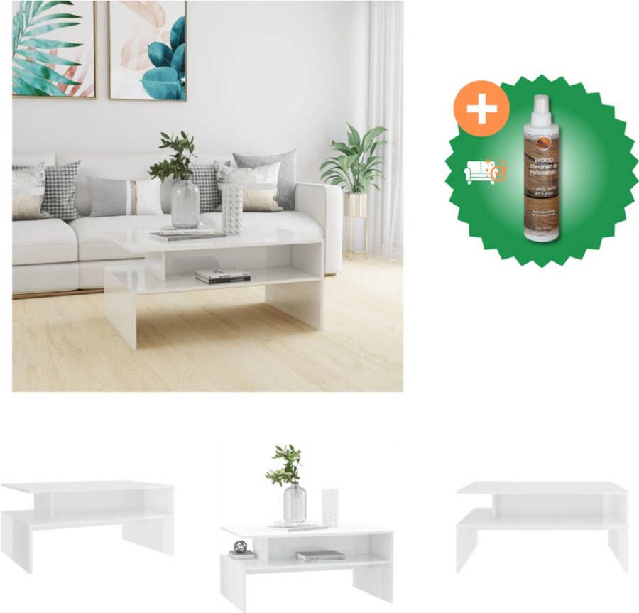 VidaXL Woonkamertafel Hoogglans wit 90 x 60 x 42.5 cm Met opbergschap Tafel Inclusief Houtreiniger en verfrisser