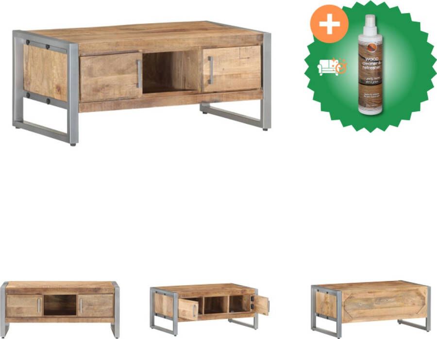 VidaXL Woonkamertafel Ruw Mangohout 95x50x40 cm Tafel Inclusief Houtreiniger en verfrisser