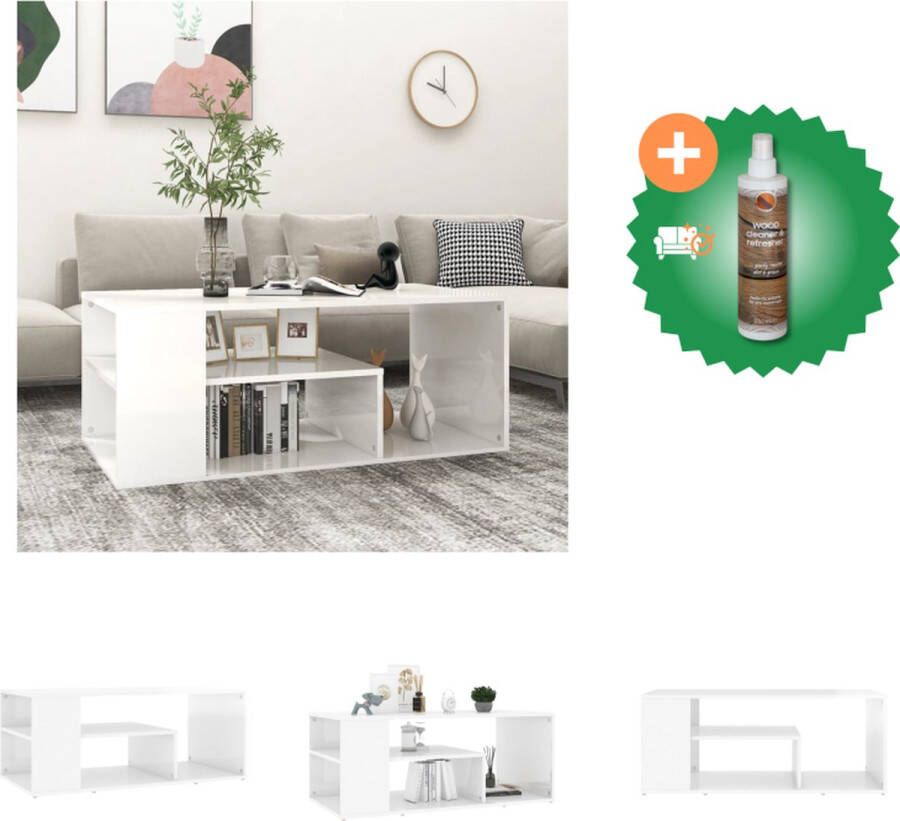 VidaXL Woonkamertafel Salontafel 100 x 50 x 40 cm hoogglans wit Tafel Inclusief Houtreiniger en verfrisser