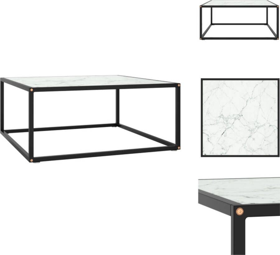 VidaXL Salontafel Salontafels Koffietafel Koffietafels Salontafel met wit marmerglas 80x80x35 cm zwart - Foto 2
