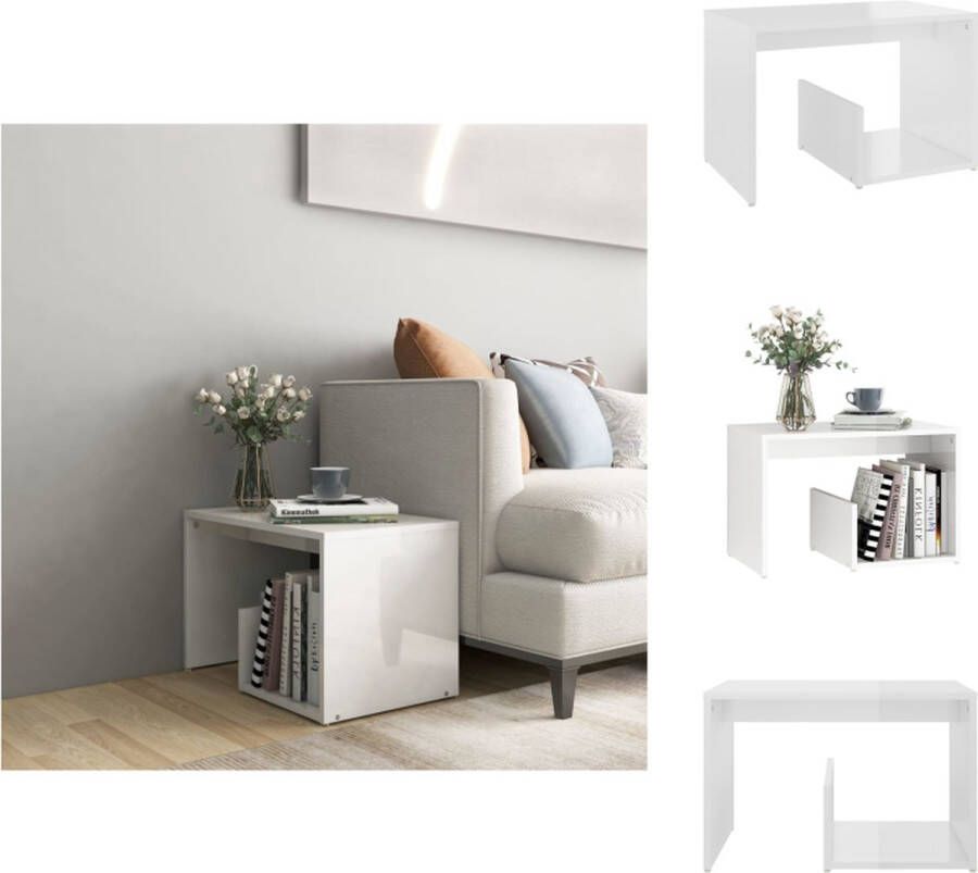 VidaXL Bijzettafel Bijzettafels Tafeltje Tafeltjes Bijzettafel 59x36x38 cm bewerkt hout hoogglans wit - Foto 2
