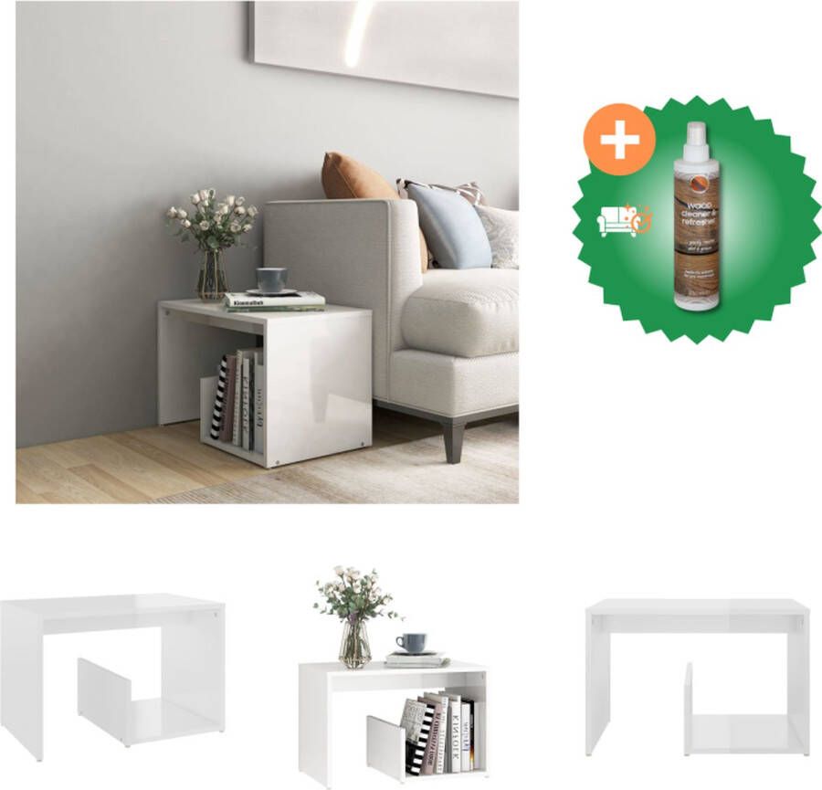 VidaXL Woonkamertafel Spaanplaat 59 x 36 x 38 cm Hoogglans wit Tafel Inclusief Houtreiniger en verfrisser