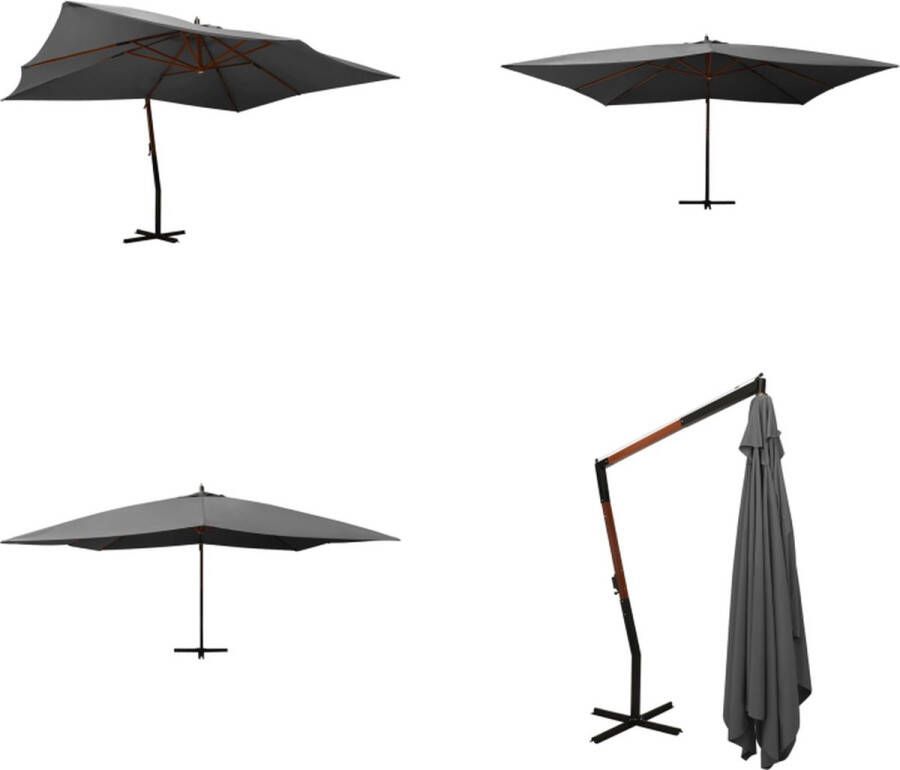 VidaXL Zweefparasol met houten paal 400x300 cm antracietkleurig Zweefparasol Parasol Tuinset Buitendecoratie Zonwering Tuinaccessoires Terrasdecoratie Outdoor Living Zweefparasol Zweefparasols Tuinparasol Balkon Parasol