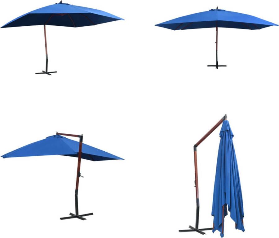 VidaXL Zweefparasol met houten paal 400x300 cm blauw Parasol Parasols Tuin Parasol Tuin Parasols