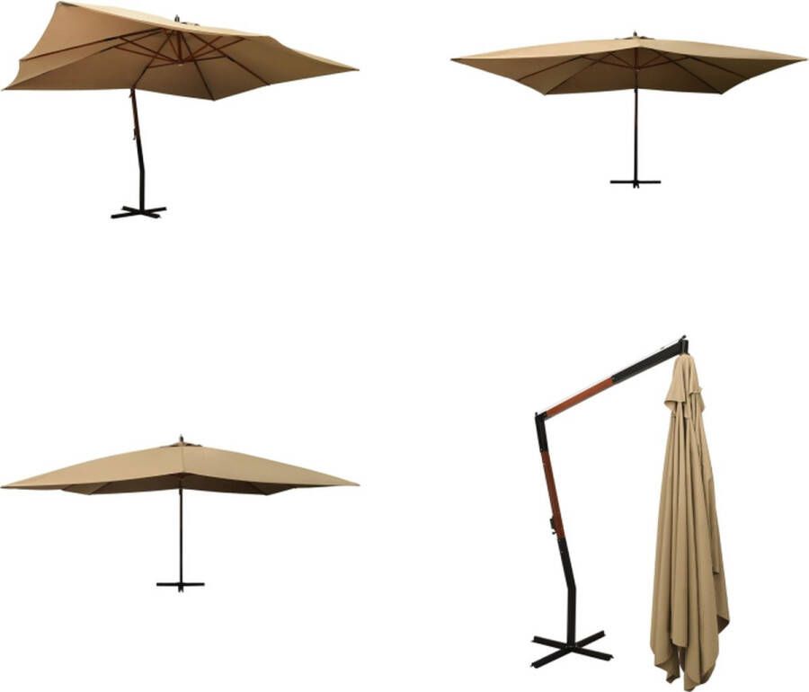 VidaXL Zweefparasol met houten paal 400x300 cm taupe Zweefparasol Parasol Tuinparasol Zonnezeil Buitenschilderij Outdoor Decoratie Verandadecoratie Zweefparasol Zweefparasols Tuinparasol Balkon Parasol