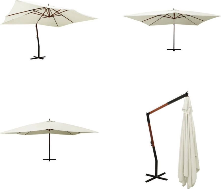 VidaXL Zweefparasol met houten paal 400x300 cm zandwit Zweefparasol Zweefparasols Tuinparasol Balkon Parasol