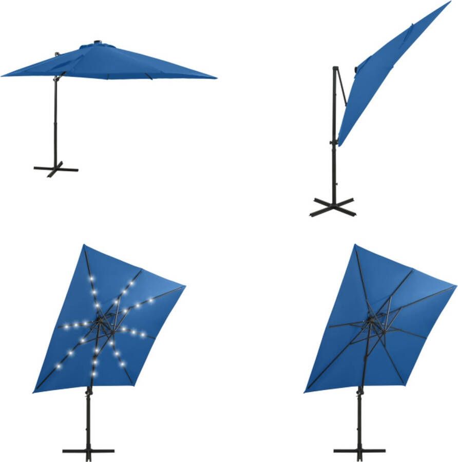 VidaXL Zweefparasol met paal en LED-verlichting 250 cm azuurblauw Zweefparasol Zweefparasols Parasol Parasols