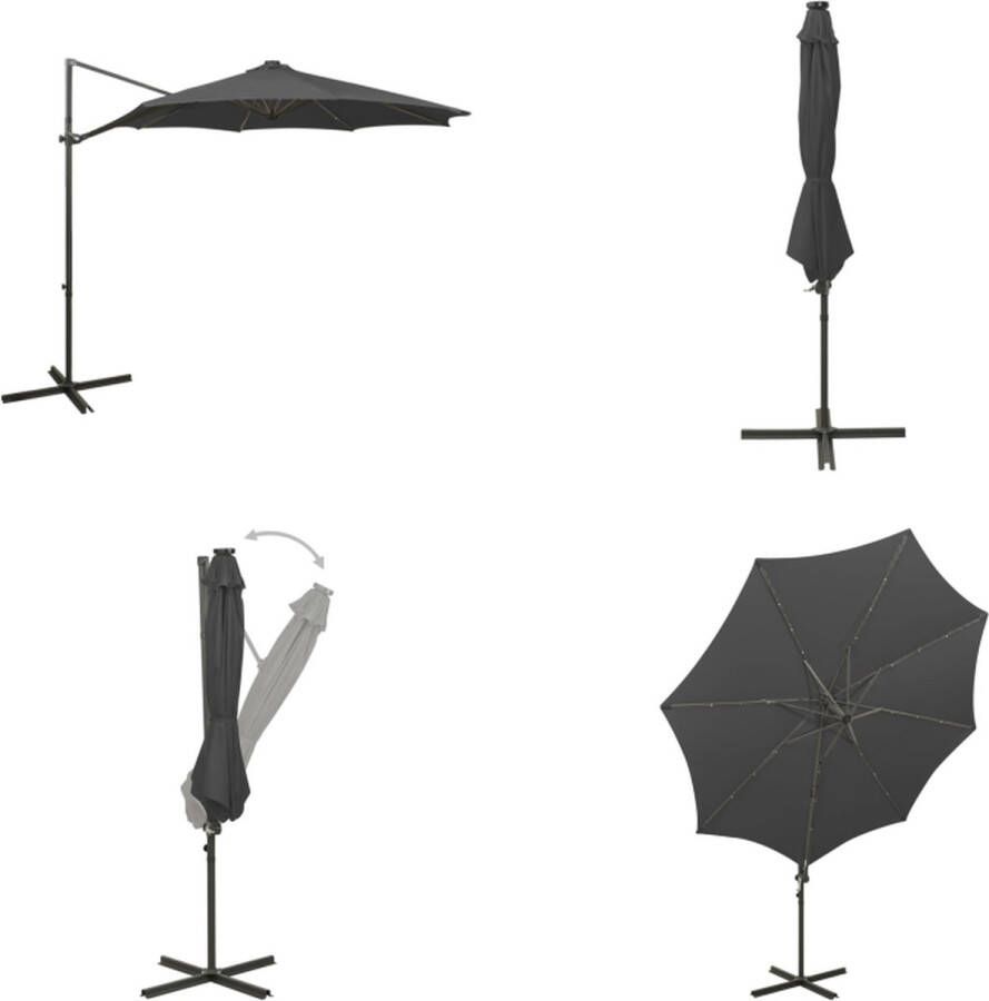 VidaXL Zweefparasol met paal en LED-verlichting 300 cm antracietkleur Zweefparasol Zweefparasols Parasol Parasols