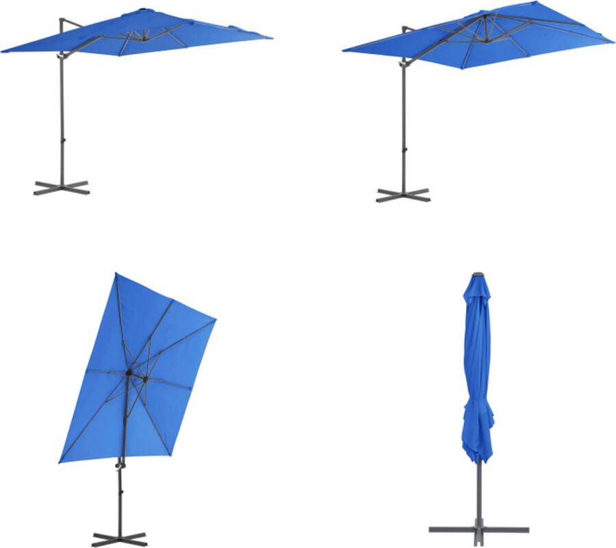 VidaXL Zweefparasol met stalen paal 250x250 cm azuurblauw Hangende Parasol Zweefparasol Parasol Blauw Zonwering Tuindecoratie Buitenleven Zweefparasol Zweefparasols Parasol Tuinparasol