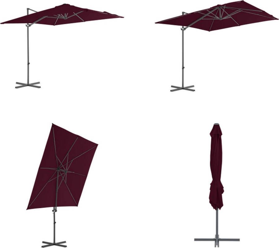 VidaXL Zweefparasol met stalen paal 250x250 cm bordeauxrood Hangende Parasol Tuinset Terrasdecoratie Buitenleven Zomerzon Parasol Rood Balkon Decoratie Privacy Scherm Zweefparasol Zweefparasols Parasol Tuinparasol