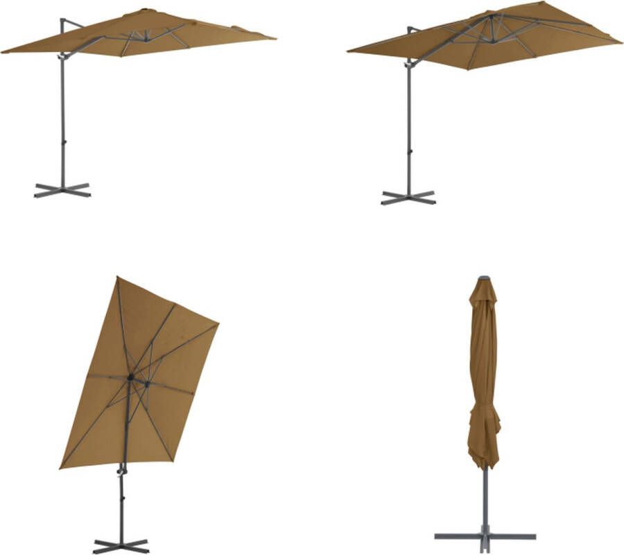 VidaXL Zweefparasol met stalen paal 250x250 cm taupe Hangende Parasol Tuinparasol Parasol Taupe Buitenzonwering Terrasdecoratie Zomeraccessoires Parasol Voor Balkon Zweefparasol Zweefparasols Parasol Tuinparasol