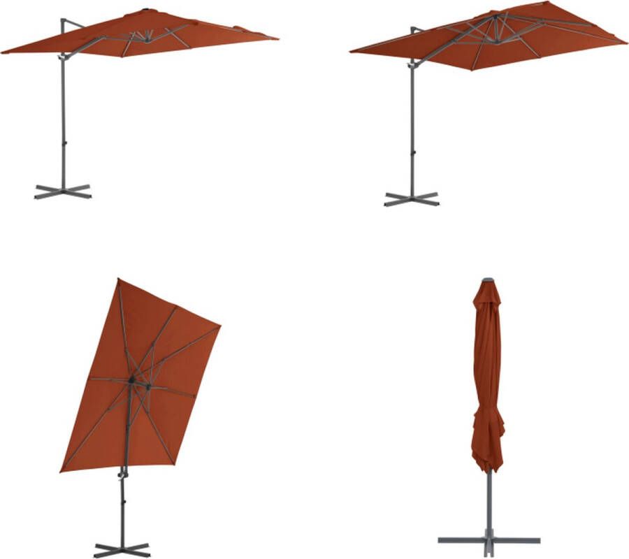 VidaXL Zweefparasol met stalen paal 250x250 cm terracottakleurig Hangende Parasol Terracota Tuinset Buitenspeelgoed Balkon Decoratie Zonnezegel Zweefparasol Zweefparasols Parasol Tuinparasol - Foto 2