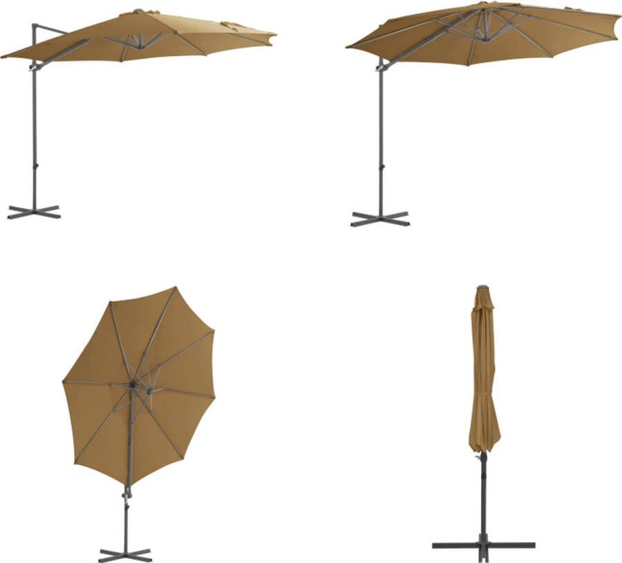 VidaXL Zweefparasol met stalen paal 300 cm taupe Hangende Parasol Buiten Tuinset Terrasdecoratie Zomerzonnescherm Schaduwdoek Taupes Zweefparasol Zweefparasols Parasol Tuinparasol - Foto 2