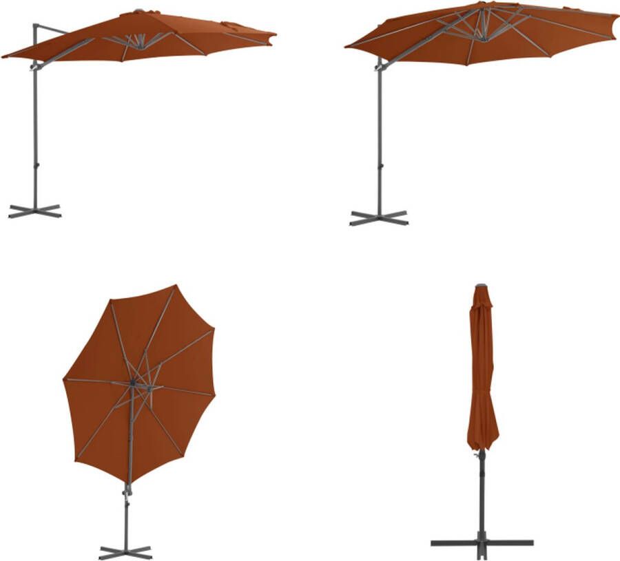 VidaXL Zweefparasol met stalen paal 300 cm terracottakleurig Hangende Parasol Terraszonnescherm Tuinzomer Buitenleven Schaduwdoek Parasol Terracota Zweefparasol Zweefparasols Parasol Tuinparasol - Foto 2
