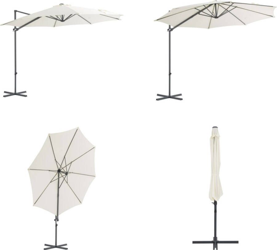 VidaXL Zweefparasol met stalen paal 300 cm zandkleurig Hangende Parasol Zonwering Tuinset Terrasdecoratie Buitenleven Zomerseizoen Beige Parasol Strandparasol Zweefparasol Zweefparasols Parasol Tuinparasol