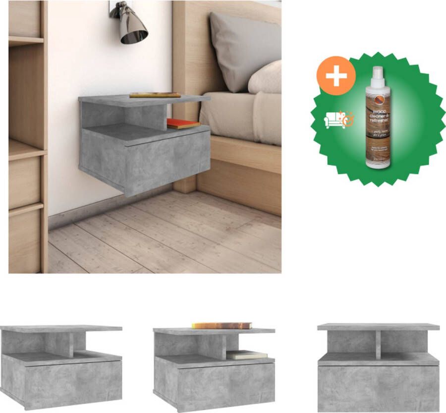 VidaXL Zwevend Nachtkastje Betongrijs 40 x 31 x 27 cm Bewerkt hout Kast Inclusief Houtreiniger en verfrisser