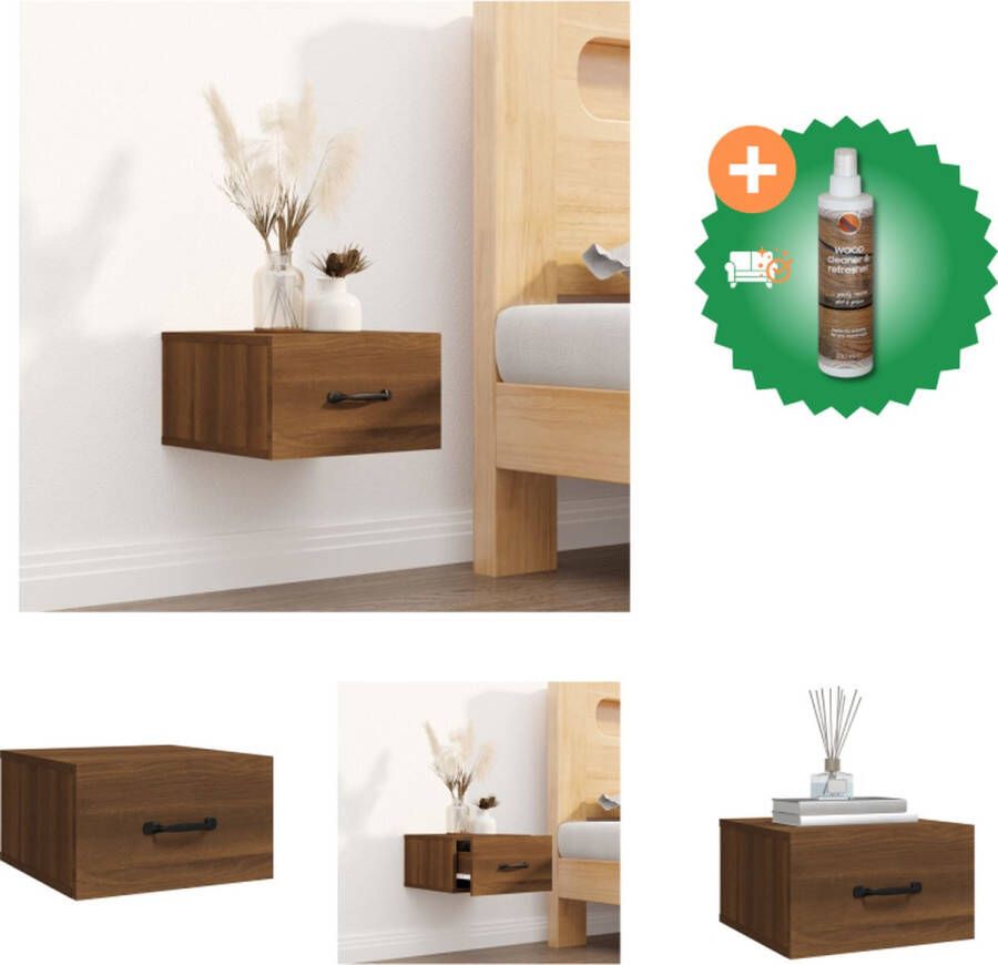 VidaXL Wandgemonteerd Nachtkastje Wandmontage Nachtkastje Afmeting- 35 x 35 x 20 cm Kleur- Bruineiken Materiaal- Bewerkt hout Montage vereist Kast Inclusief Houtreiniger en verfrisser - Foto 3