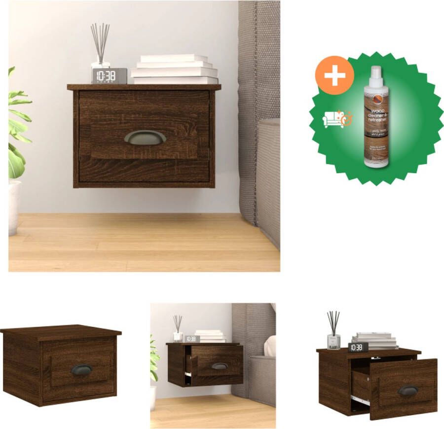 VidaXL Zwevend Nachtkastje Bruineiken 41.5 x 36 x 28 cm Wandgemonteerd Duurzaam Hout Kast Inclusief Houtreiniger en verfrisser