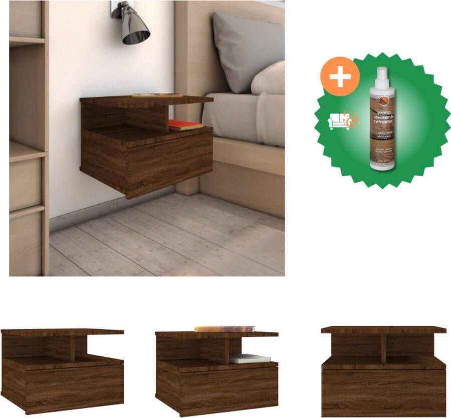 VidaXL Zwevend Nachtkastje Compact Bruineiken 40 x 31 x 27 cm Met lade en open vakken Kast Inclusief Houtreiniger en verfrisser