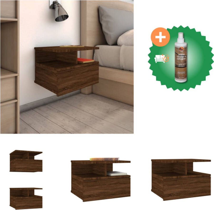 VidaXL Zwevend Nachtkastje Compact Nachtkastje 40x31x27 cm Bruineiken Kast Inclusief Houtreiniger en verfrisser
