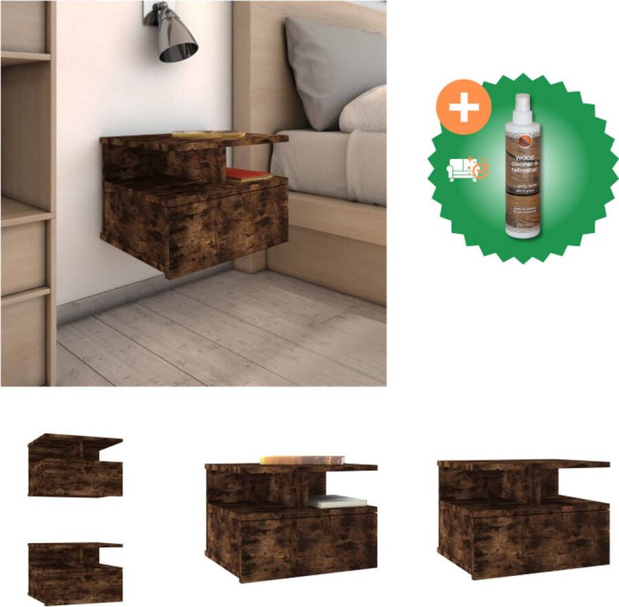 VidaXL Zwevend Nachtkastje Gerookt Eiken 40 x 31 x 27 cm Met lade en open vakken Kast Inclusief Houtreiniger en verfrisser