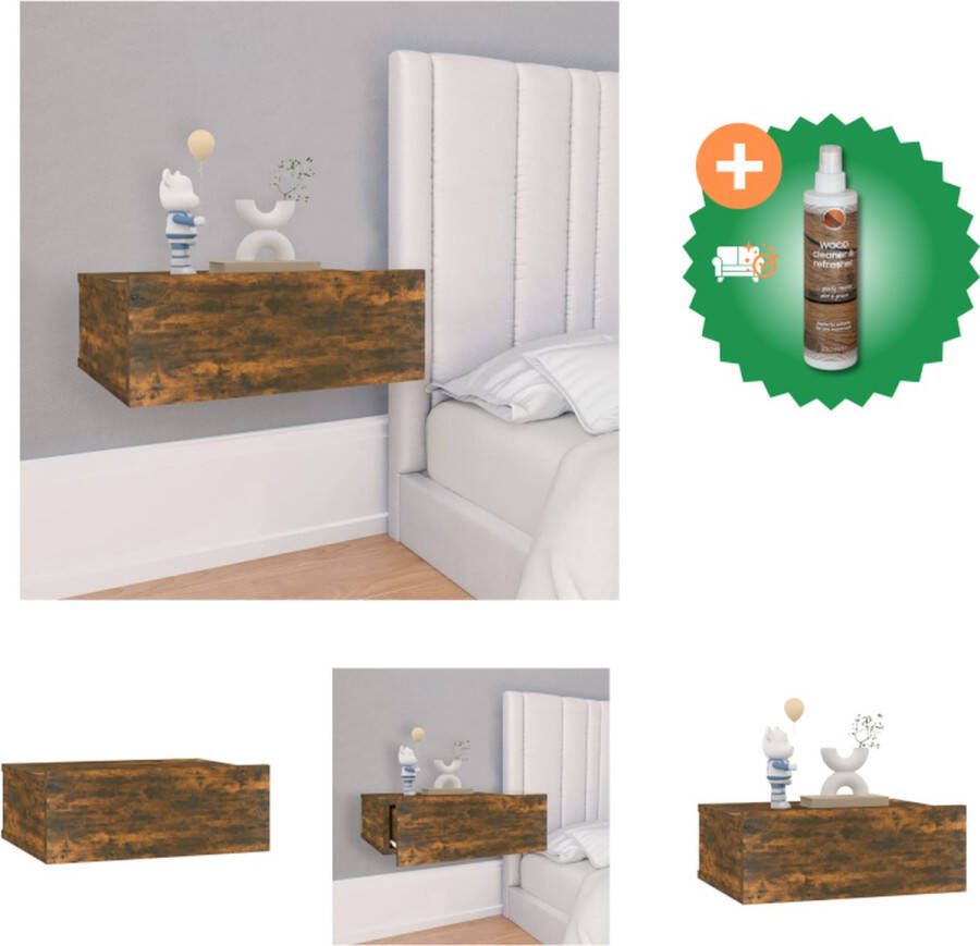 VidaXL Zwevend Nachtkastje Gerookt Eiken Compacte Opbergoplossing 40x30x15 cm Kast Inclusief Houtreiniger en verfrisser