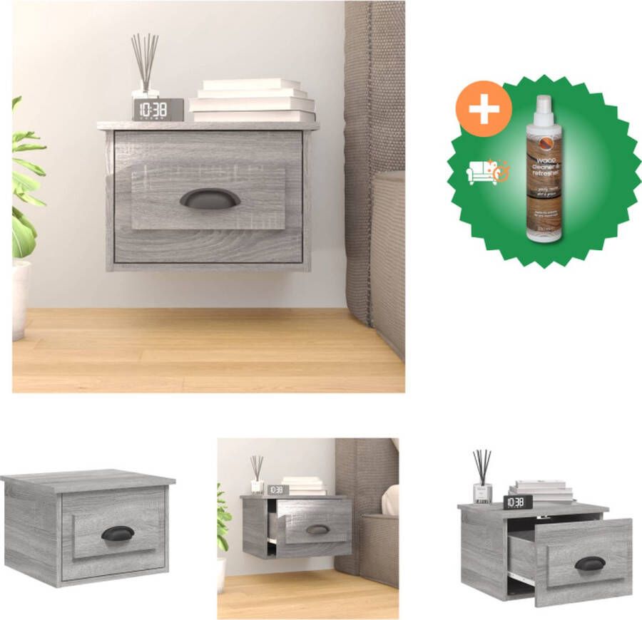 VidaXL Zwevend Nachtkastje Grijs Sonoma Eiken 41.5 x 36 x 28 cm Stijlvol opbergen Kast Inclusief Houtreiniger en verfrisser