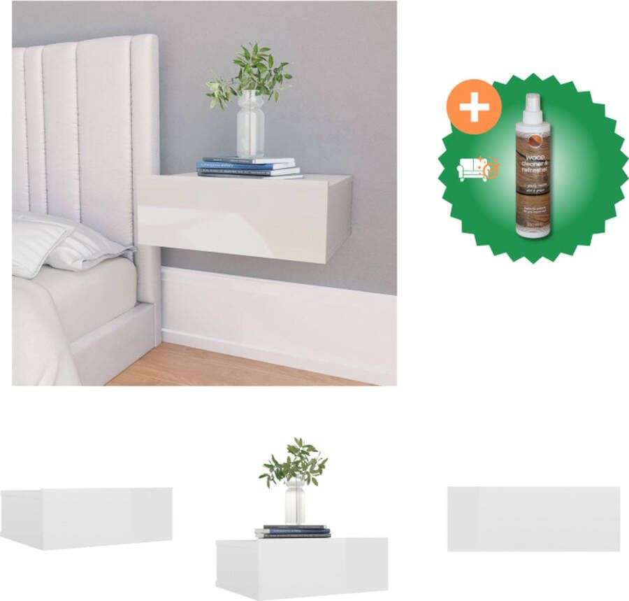 VidaXL Zwevend nachtkastje Hoogglans wit 40 x 30 x 15 cm Spaanplaat Kast Inclusief Houtreiniger en verfrisser