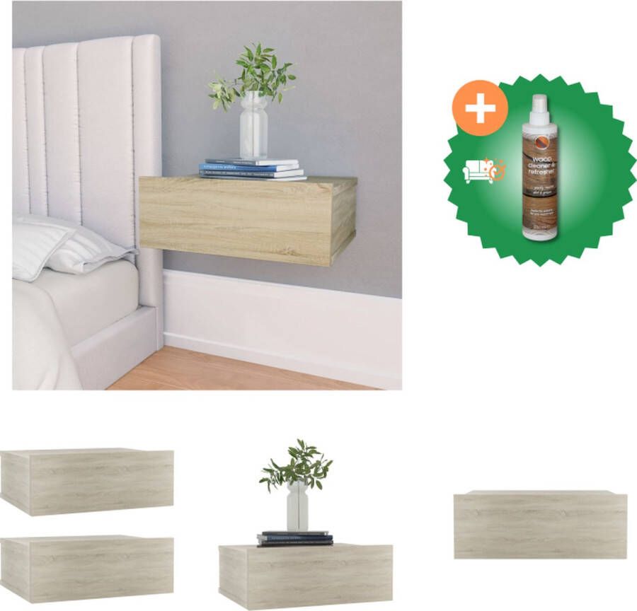 VidaXL Zwevend Nachtkastje Sonoma Eiken 40 x 30 x 15 cm Met lade Wandmontage 2 stuks Kast Inclusief Houtreiniger en verfrisser