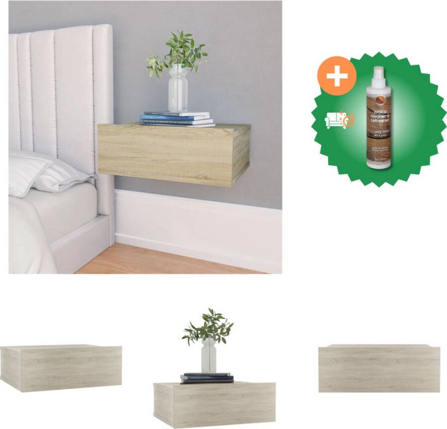 VidaXL Zwevend Nachtkastje Sonoma Eiken 40 x 30 x 15 cm Met lade Wandmontage Kast Inclusief Houtreiniger en verfrisser