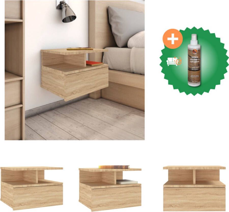 VidaXL Nachtkastje zwevend 40x31x27cm bewerkt hout sonoma eikenkleurig Kast Inclusief Houtreiniger en verfrisser