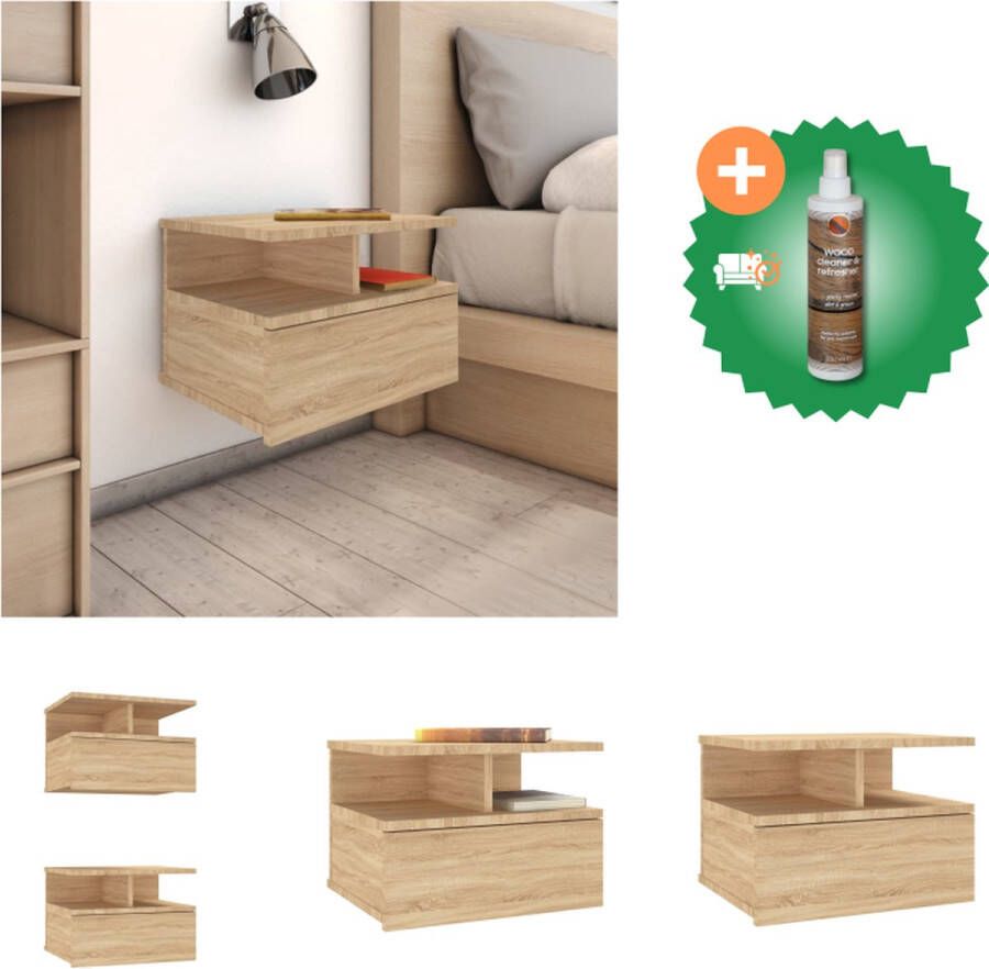 VidaXL Zwevend Nachtkastje Sonoma Eiken 40x31x27 cm Met Lade en Open Vakken Kast Inclusief Houtreiniger en verfrisser