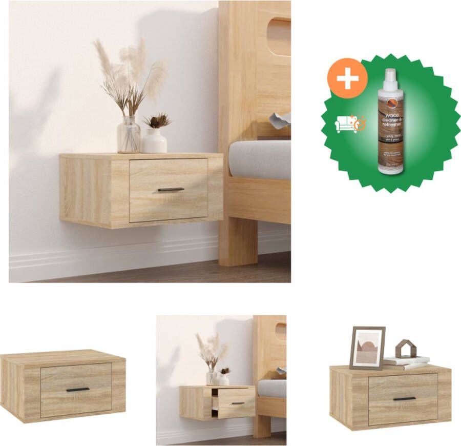 VidaXL Zwevend Nachtkastje Sonoma Eiken 50 x 36 x 25 cm Duurzaam Hout Wandgemonteerd Kast Inclusief Houtreiniger en verfrisser