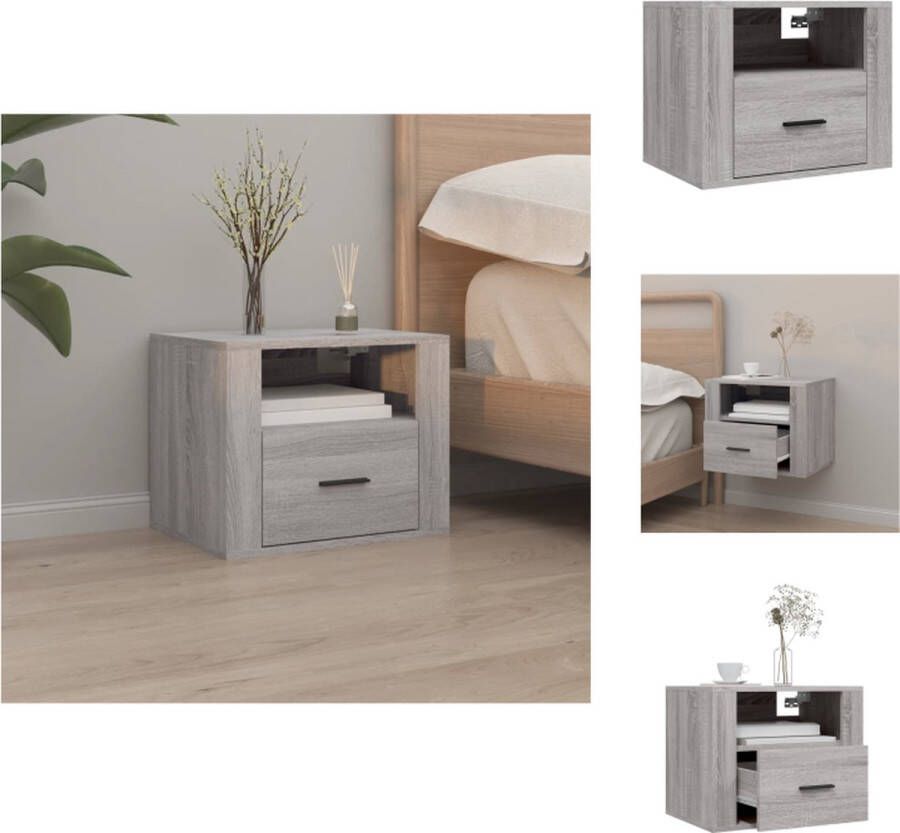 VidaXL Zwevend Nachtkastje Wandgemonteerd Nachtkastje 50 x 36 x 40 cm Ken- Grijs Sonoma Eiken Kast
