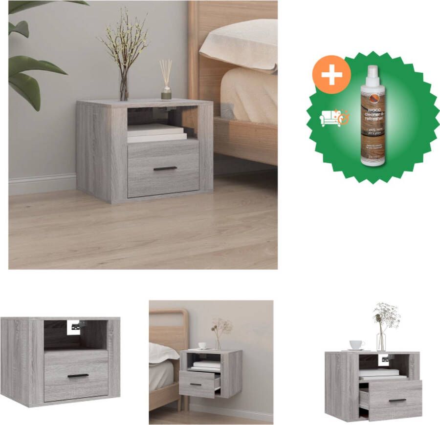 VidaXL Zwevend Nachtkastje Wandgemonteerd Nachtkastje 50 x 36 x 40 cm Ken- Grijs Sonoma Eiken Kast Inclusief Houtreiniger en verfrisser