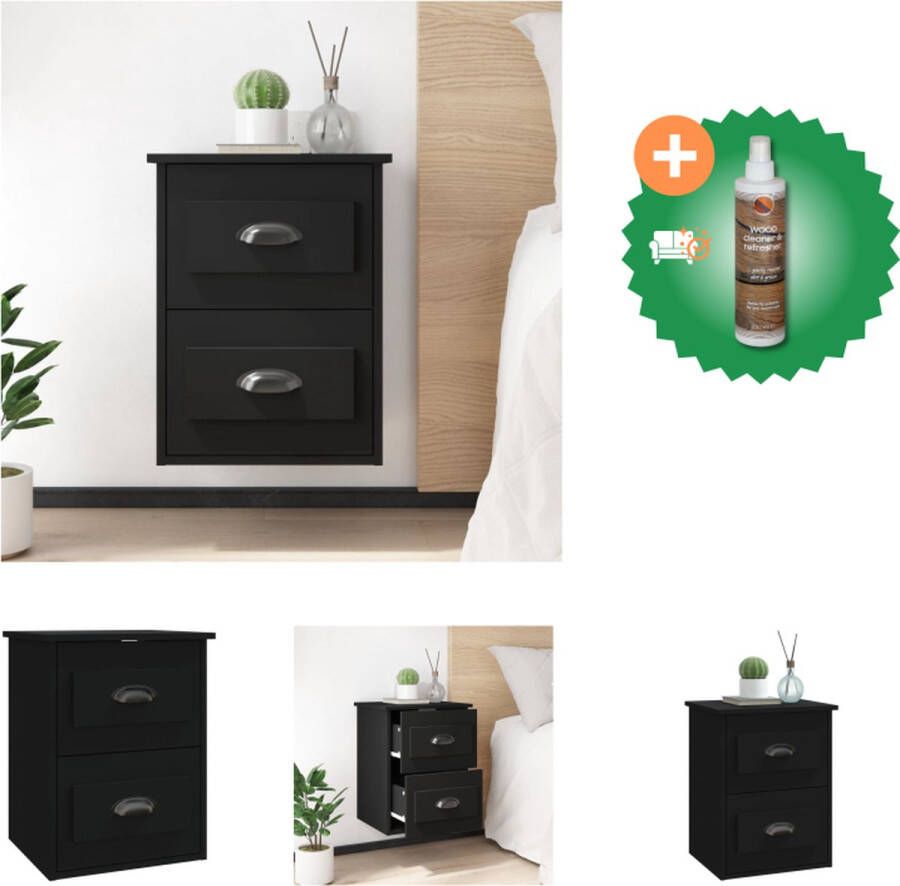 VidaXL Zwevend Nachtkastje Wandgemonteerd Nachtkastje Afmetingen- 41.5 x 36 x 53 cm Kleur- Zwart Materiaal- Bewerkt hout Kast Inclusief Houtreiniger en verfrisser