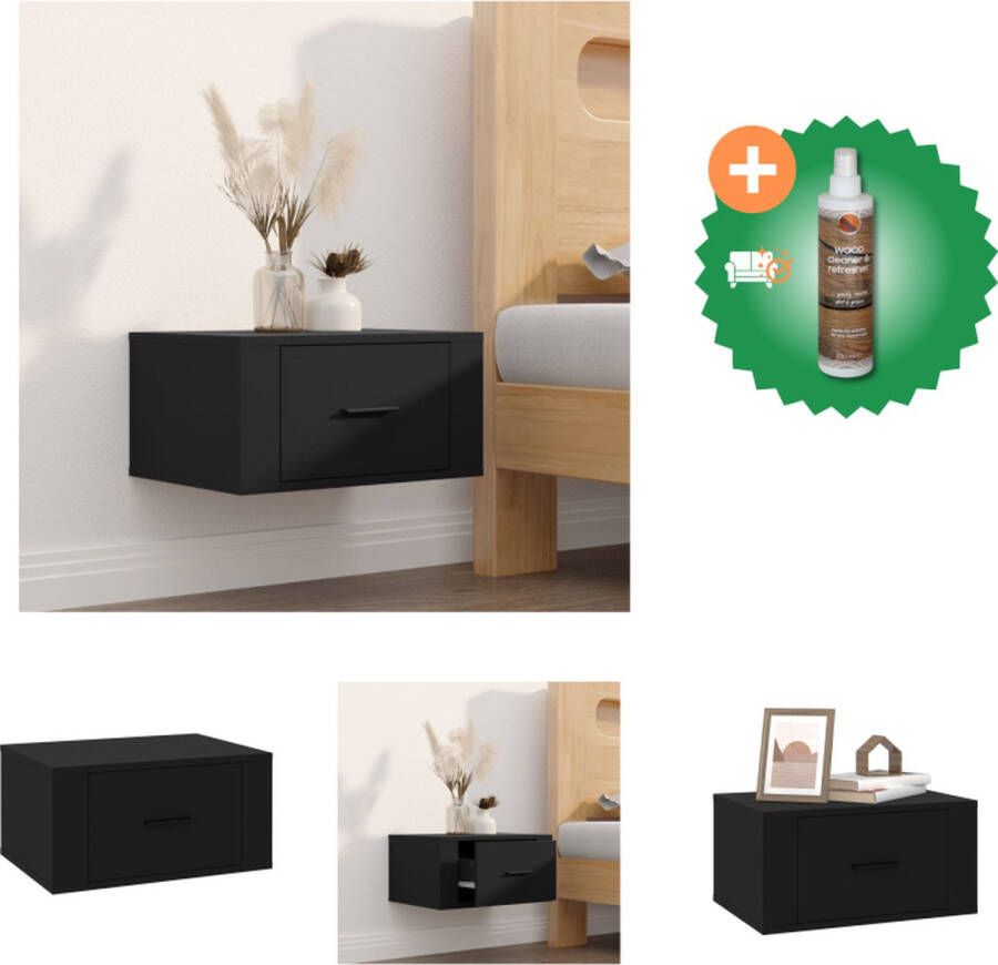 VidaXL Zwevend Nachtkastje Wandgemonteerd Nachtkastje Afmetingen- 50 x 36 x 25 cm Ken- Duurzaam zwart bewerkt hout Kast Inclusief Houtreiniger en verfrisser