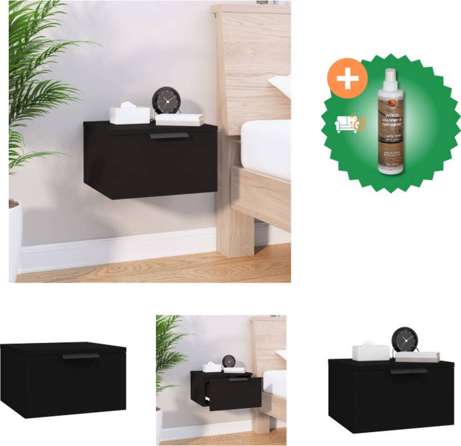 VidaXL Zwevend Nachtkastje Wandgemonteerd Zwart 34x30x20 cm Kast Inclusief Houtreiniger en verfrisser