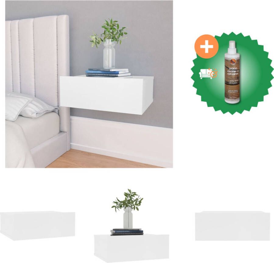 VidaXL Zwevend Nachtkastje Wit 40 x 30 x 15 cm Met Lade Wandmontage Kast Inclusief Houtreiniger en verfrisser