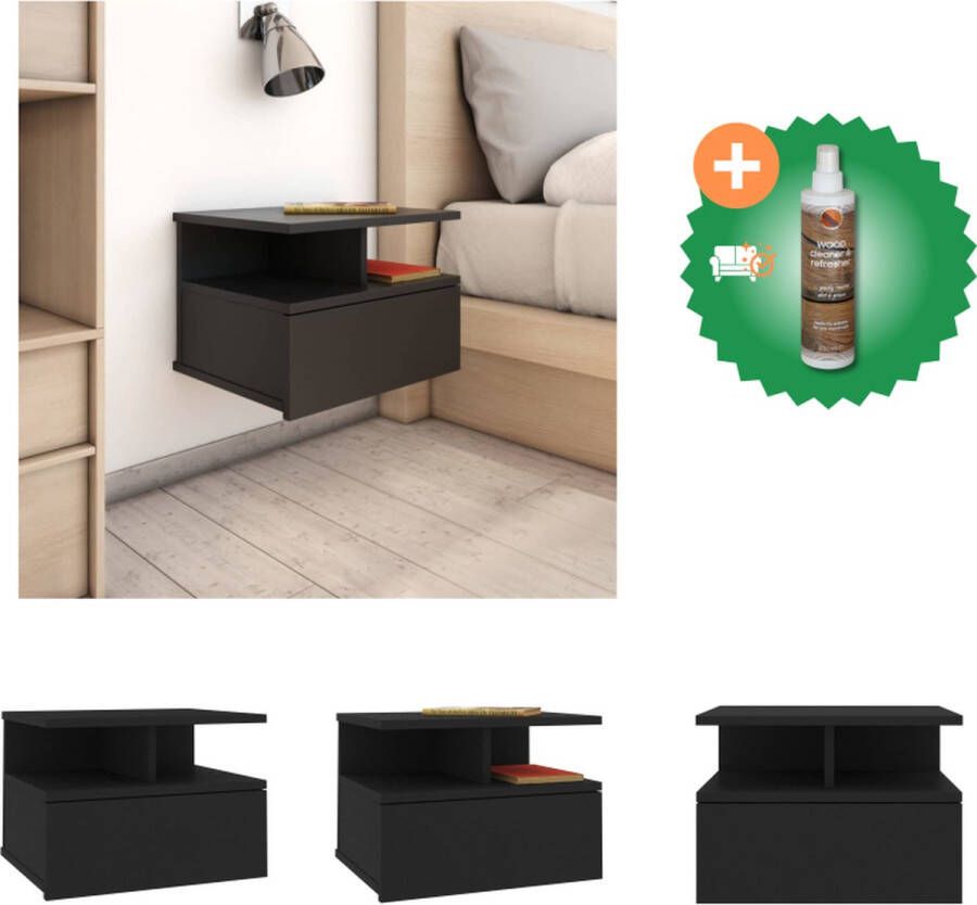 VidaXL Zwevend Nachtkastje Zwart 40 x 31 x 27 cm Hout Wandmontage Kast Inclusief Houtreiniger en verfrisser