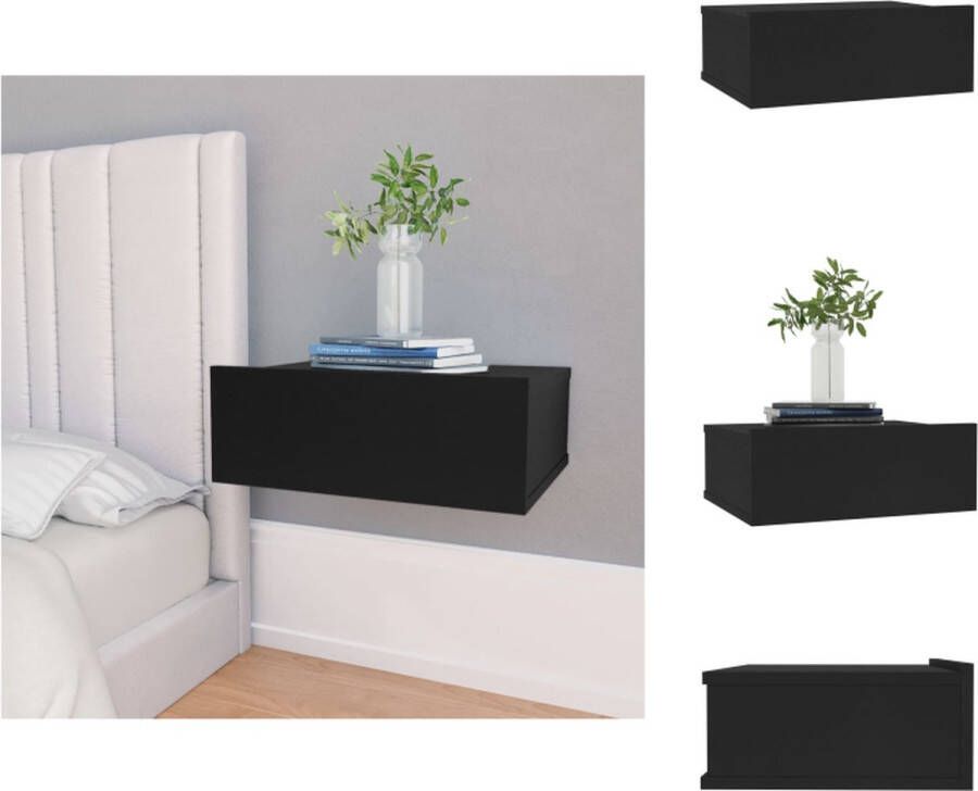 VidaXL Zwevend Nachtkastje Zwevende Nachtkastjes Wandgemonteerd Nachtkastje Wandgemonteerd Nachtkastjes Nachtkastje zwevend 40x30x15 cm bewerkt hout zwart - Foto 2