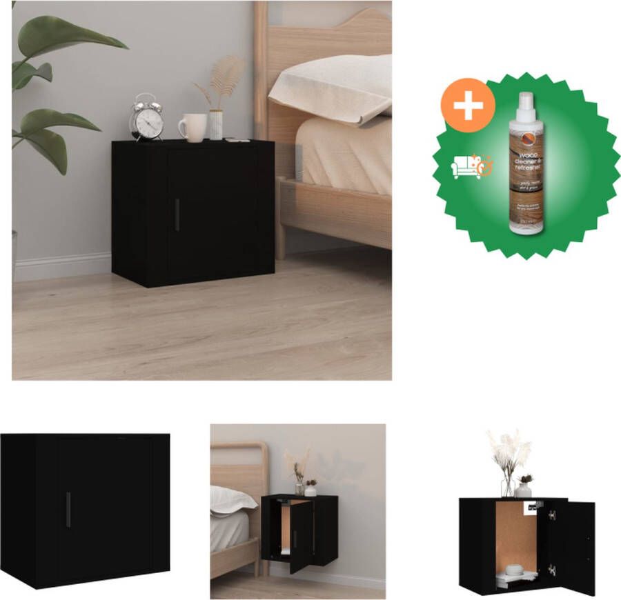 VidaXL Zwevend nachtkastje Zwart 50x30x47cm Bewerkt hout Kast Inclusief Houtreiniger en verfrisser