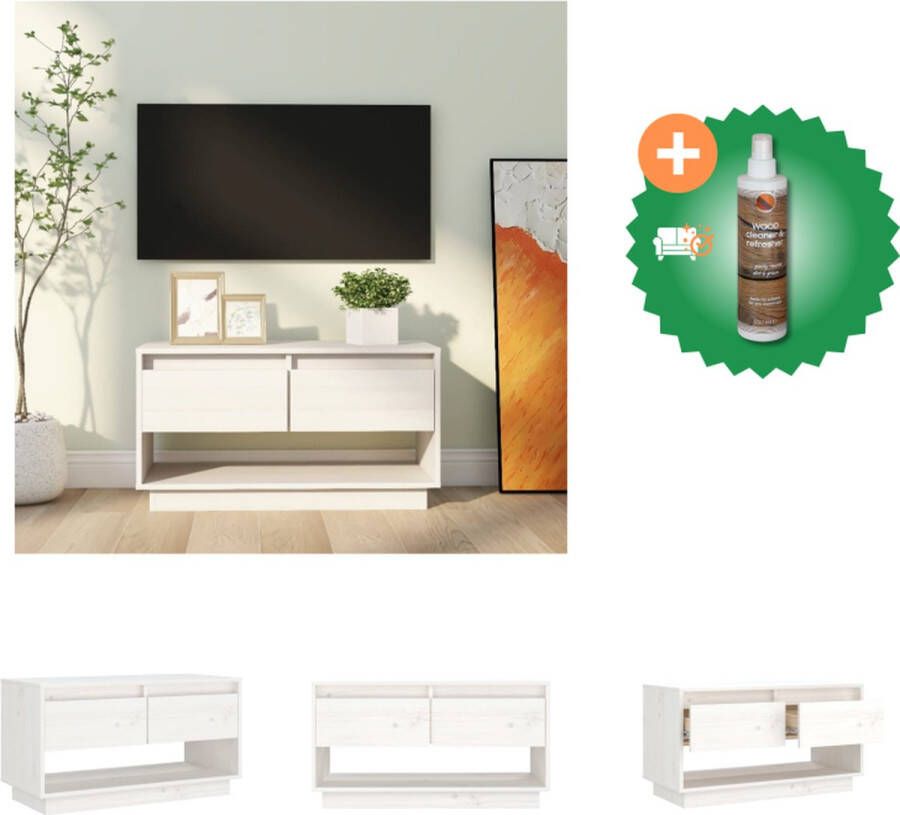 VidaXL Zwevend Tv-meubel Wit 74x34x40 cm Massief Grenenhout Kast Inclusief Houtreiniger en verfrisser