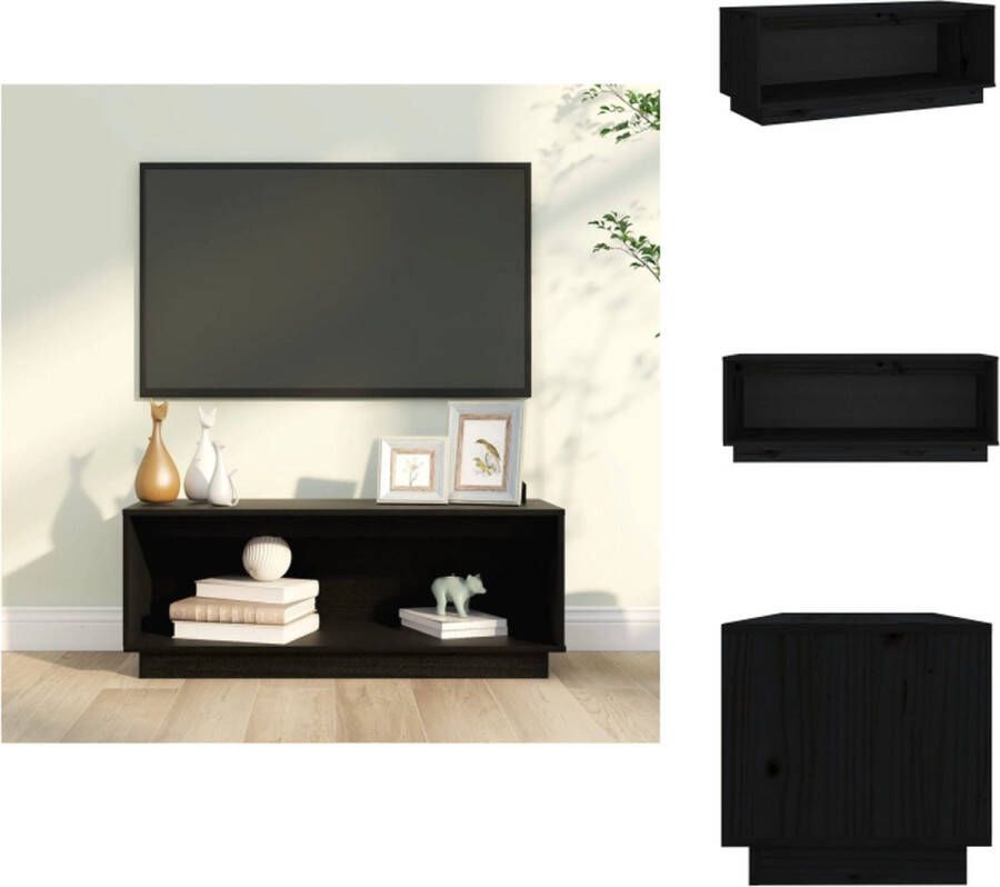 vidaXL Zwevend Tv-meubel Zwart Massief Grenenhout 90x35x35 cm Kast