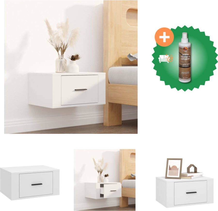 VidaXL Zwevend Wandgemonteerd Nachtkastje 50 x 36 x 25 cm Wit Kast Inclusief Houtreiniger en verfrisser