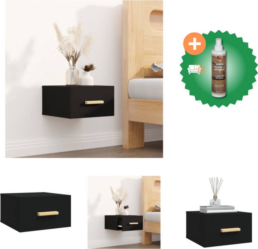 VidaXL Zwevend Wandgemonteerd Nachtkastje Zwart 35x35x20 cm Hoogwaardig Bewerkt Hout Kast Inclusief Houtreiniger en verfrisser