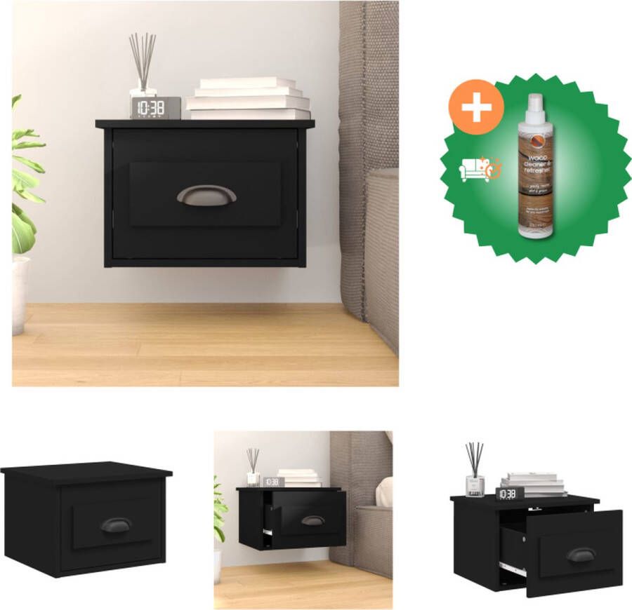 VidaXL Zwevend Wandgemonteerd Nachtkastje Zwart 41.5 x 36 x 28 cm Duurzaam materiaal Kast Inclusief Houtreiniger en verfrisser