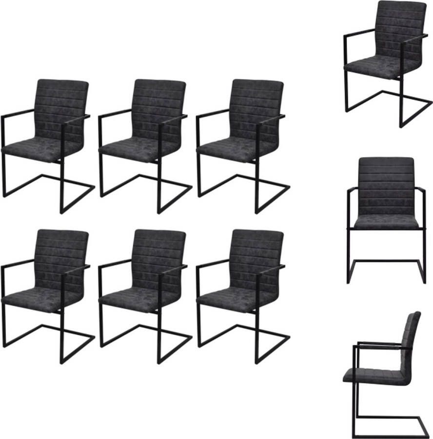 VidaXL Zwevende Eetkamerstoelen Set van 6 Zwart PU-leren bekleding Stalen frame Afmetingen- 53 x 61 x 88.2 cm Comfortabel en duurzaam Eenvoudige montage Eetkamerstoel